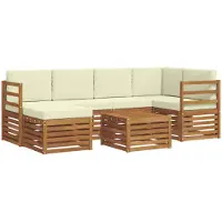 vidaXL Ensemble de salon de jardin , 7 pièces, couleurs naturelles et crème, en polyester