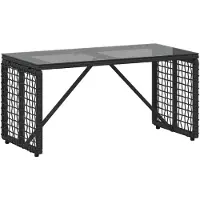 Syfax Table de jardin Noir 80 x 40 x 40 cm Rattan PE et Verre
