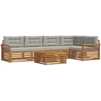 vidaXL Ensemble de canapés d'extérieur avec coussins 6 pièces Naturel et gris clair