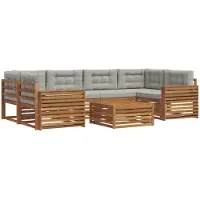vidaXL Ensemble de canapés d'extérieur avec coussins 7 pièces Naturel et Gris clair