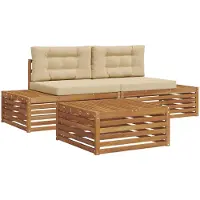 vidaXL Ensemble de canapés d'extérieur avec coussins 3 pièces Nature et Beige