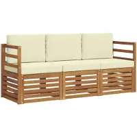 vidaXL Ensemble de canapés , 3 pièces, en bois d'acacia massif, couleur naturelle et crème