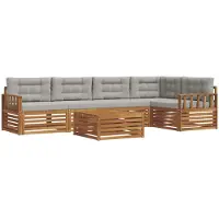 vidaXL Ensemble de canapés d'extérieur avec coussins 6 pièces Naturel et gris clair