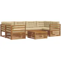 vidaXL Ensemble de canapés d'extérieur avec coussins 7 pièces Nature et Beige