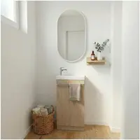 MOB-IN Meuble lave-mains sur pieds JOHANN décor chêne + vasque + miroir