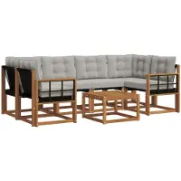 vidaXL Ensemble de canapés d'extérieur avec coussins 7 pièces Naturel et Gris clair