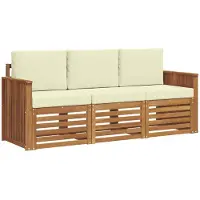 vidaXL Ensemble de canapés , 3 pièces, en bois d'acacia massif, couleur naturelle et crème