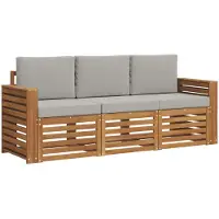 vidaXL Ensemble de canapés , 3 pièces, en bois d'acacia massif, finition naturelle et gris clair