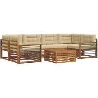 vidaXL Ensemble de canapés d'extérieur avec coussins 7 pièces Nature et Beige