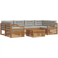 vidaXL Ensemble de canapés d'extérieur avec coussins 7 pièces Naturel et Gris clair