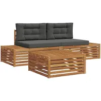 vidaXL Ensemble de canapés d'extérieur avec coussins 3 pièces Nature et Anthracite