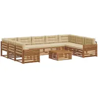 vidaXL Ensemble de salon de jardin 10 pièces, en bois d'acacia massif, couleurs naturelles et beige
