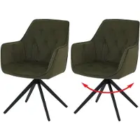 Mendler Lot de 2 chaises de salle à manger HWC-L80, chaises de cuisine rembourrées avec accoudoirs, pivotantes, métal et tissu vert