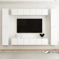 vidaXL 10 pcs. Armoire TV Set Blanc Bois composite - Armoire TV - Armoires TV - Armoire Hi-Fi - Armoires Hi-Fi