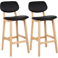 Happyment Tabouret de bar Zizi - Noir - Lot de 2 - Avec dossier - Ergonomique - Cadre en bois - Chaise de cuisine et de bar - Réglable en hauteur
