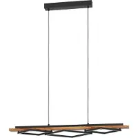 Eglo Suspension LED Boyal, suspension pour table à manger à 3 ampoules, suspension en bois rustique et métal noir, lampe pour table à manger, blanc chaud