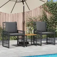 Prolenta Maison Exclusive - Ensemble de mobilier de jardin, 3 pièces, noir et gris foncé