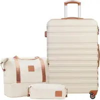 Sonstiges COOLIFE Valise Trolley Set ABS Coque Dur 4 Roues Serrure TSA 3pcs Blanc/Brun