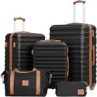 Sonstiges COOLIFE Ensemble de valises 5pcs noir/marron ABS coque dure 4 roues serrure TSA