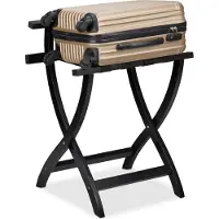 Relaxdays Porte-bagages , pliable, avec protection murale, H x l x P : 75 x 60 x 41 cm, porte-valises, pour hôtel, en bois, noir