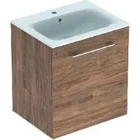 Geberit Selnova Square - Armoire lavabo 635x588x480 mm, avec lavabo, 1 porte, noyer caryer 501.254.00.1