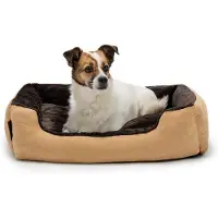 Lionto Lit pour chien, lit douillet et moelleux avec coussin réversible amovible & fond antidérapant, 60x48 cm, beige/brun