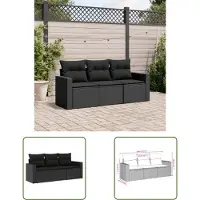 The Living Store Ensemble de salon de jardin 3 pièces avec coussins Noir Poly Rattan