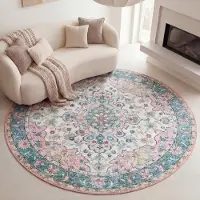FRAAI Tapis rond vintage - Lily Oriental Bleu/Rose | Ø 140 cm | Rond | Tissage plat