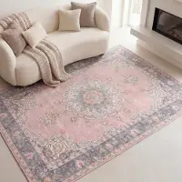 FRAAI Tapis vintage - Lily Medallion Rose | 300x400 cm | Rectangulaire | Tissage plat
