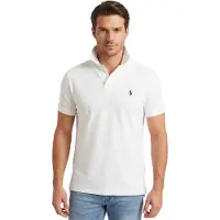 Ralph Lauren pour homme. 710941439002 Polo en piqué stretch Custom Slim Fit blanc (S), Casuel, Coton, Manche courte