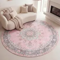 FRAAI Tapis rond vintage - Lily Medallion Rose | Ø 120 cm | Rond | Tissage plat