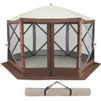 Costway Pop-up Pavillon, tente de réception 350 x 350 cm avec sac de transport & parois en filet, pavillon pliable, pavillon de jardin pour camper dans le jardin