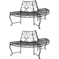 The Living Store Bancs en forme d'arbre demi-ronds, lot de 2, Ø 160 cm, acier noir