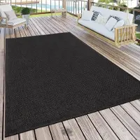 Paco Home Tapis d'extérieur résistant aux intempéries Jardin & terrasse tissé à plat Uni aspect sisal robuste Dimension 80x200 cm