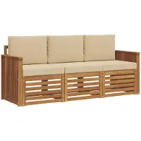 vidaXL Ensemble de canapés , 3 pièces, en bois d'acacia massif, couleur naturelle et beige