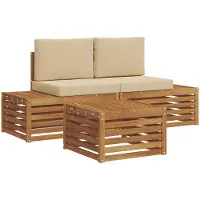 vidaXL Ensemble de canapés d'extérieur avec coussins, couleur naturelle et beige, 59 x 59 x 37 cm