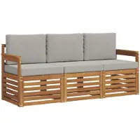 vidaXL Ensemble de canapés , 3 pièces, en bois d'acacia massif, finition naturelle et gris clair