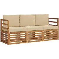 vidaXL Ensemble de canapés , 3 pièces, en bois d'acacia massif, couleur naturelle et beige