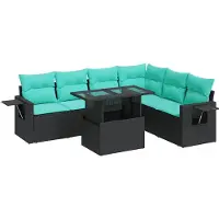 vidaXL Ensemble de salon de jardin 7 pièces avec coussins Noir Poly rotin Acacia
