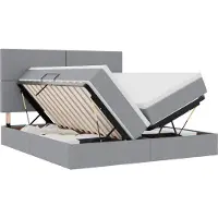 vidaXL Lit de rangement avec tête de lit gris clair 200 x 200 cm Tissu