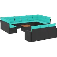 Syfax Salon de jardin avec coussins 14 pcs noir résine tressée