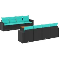 Syfax Salon de jardin 9 pcs avec coussins noir résine tressée