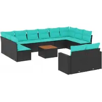 Syfax Salon de jardin avec coussins 13 pcs noir résine tressée