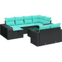 Syfax Salon de jardin 11 pcs avec coussins noir résine tressée