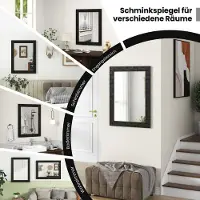Northix Miroir mural 80 x 60 cm en bois d'hévéa avec cadre en bois massif, miroir de salle de bain, miroir cosmétique, noir