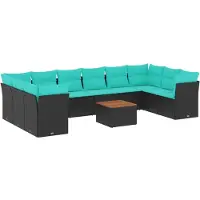 Syfax Salon de jardin 11 pcs avec coussins noir résine tressée