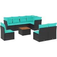 Syfax Salon de jardin 9 pcs avec coussins noir résine tressée