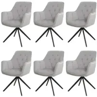 Mendler Lot de 6 chaises de salle à manger HWC-L80, chaise de cuisine rembourrée chaise avec accoudoirs, pivotante, métal tissu/textile gris clair