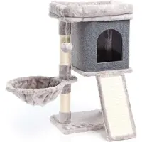 Fudajo Arbre à chat gris Sisal 71,5cm Poste de grattage Grattoir Maisonnette Zone de couchage Balle