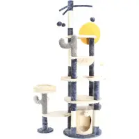 Fudajo Arbre à chat design cactus gris foncé 172 cm, griffoir pour chat avec niche et hamac, arbre à chat avec sisal, meuble pour chat avec balles de jeu
